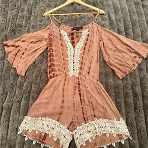 Dance & Marvel Mauve Lace Accent Romper